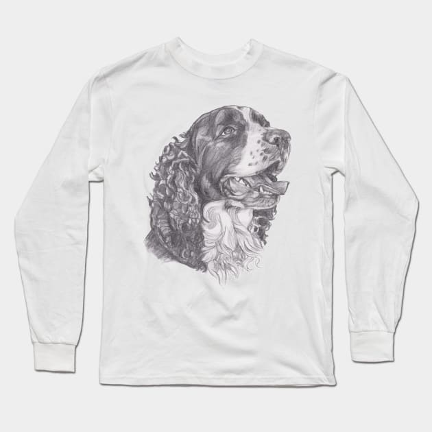 Classic English Springer Spaniel Dog Profile Drawing Long Sleeve T-Shirt by lalanny